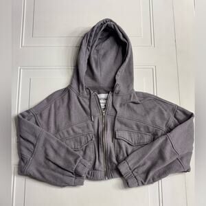 Reserve Fairfax Gray Cropped Zip Up Hoodie Hooded Sweatshirt Utility Size M
